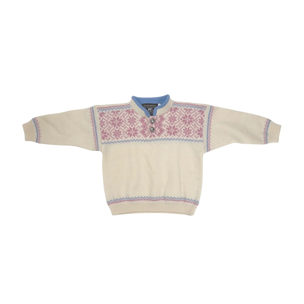 Norlender Kids Norwegian Wool Sweater Cream Pink Blue Fair Isle Fleece Neck 4